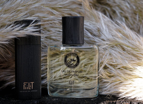Photo d'un parfum dans un flacon transparent de la marque Filiit.